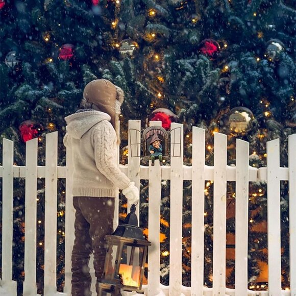 NEW Garden Gnome Statue, Elf Out The Door Tree Hugger -5.9", Funny Garden Tree - Picture 7 of 8